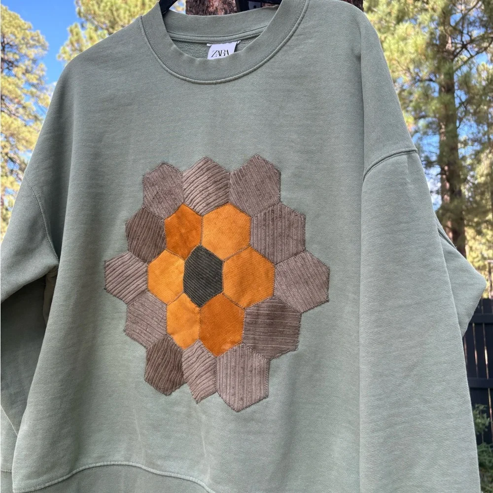 Zara upcycled sweatshirt Sage  Green Sweatshirt - Picture 2 of 7
